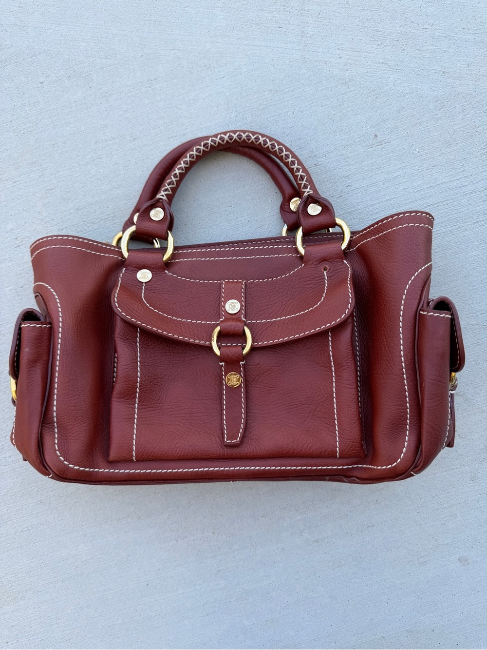 CELINE boogie bag mahogany whipstitch gold hardware satchel purse